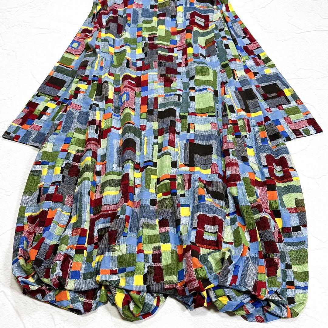 ✨美品✨t.b　センソユニコ　モザイク　総柄　バルーンワンピース　変形　日本製