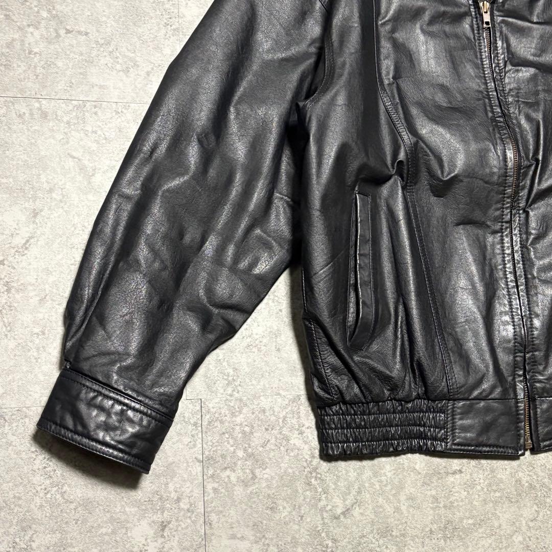 【vintage】レザージャケット　ブルゾン　3 L ゆったり　牛革　薄手　黒