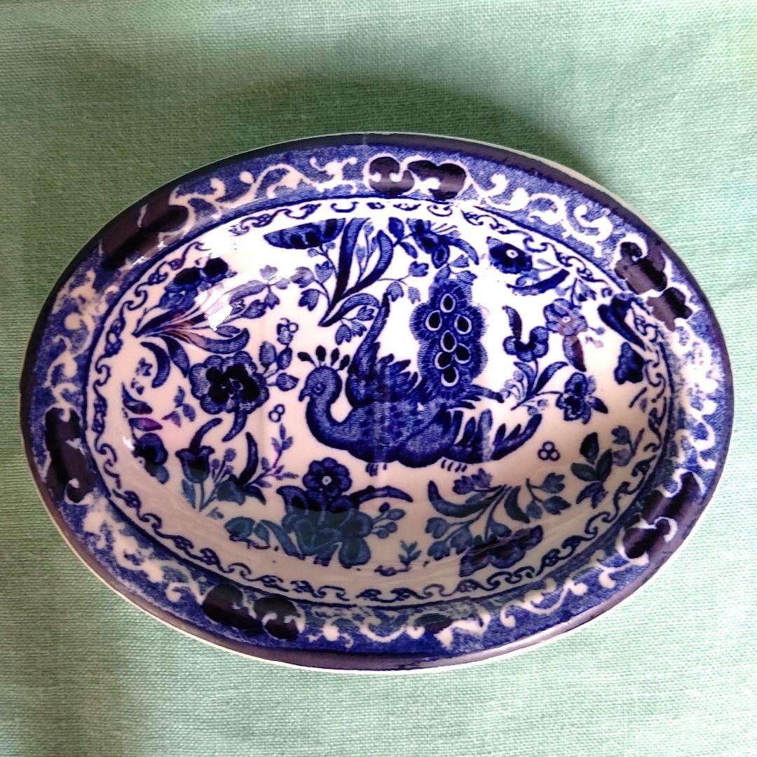 アンティーク 希少 BURLEIGH 廃盤のブルーリーガル ピーコック 石鹸置