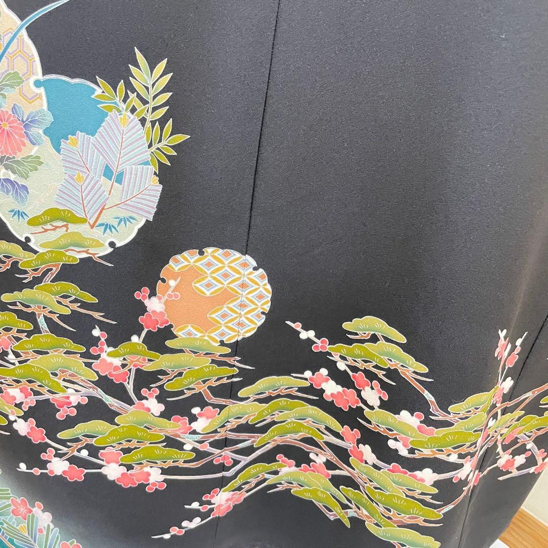 26009 着物リメイク　ワンピース　黒留袖　２Way　Mリボン・ボレロ付