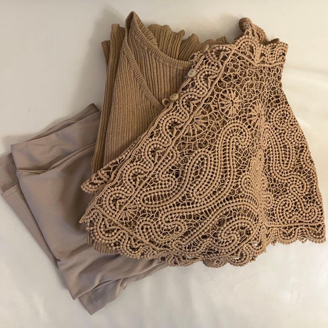 AMERI LACE COLLAR SET DRESS ワンピース S ブラウン