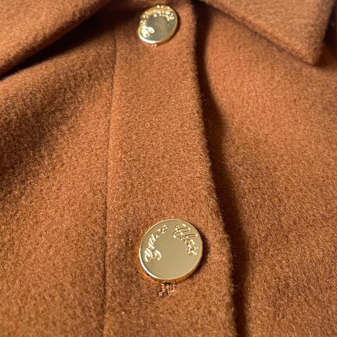 現行 グレースコンチネンタル リバーケープコート ポンチョ ブラウン 金ボタン