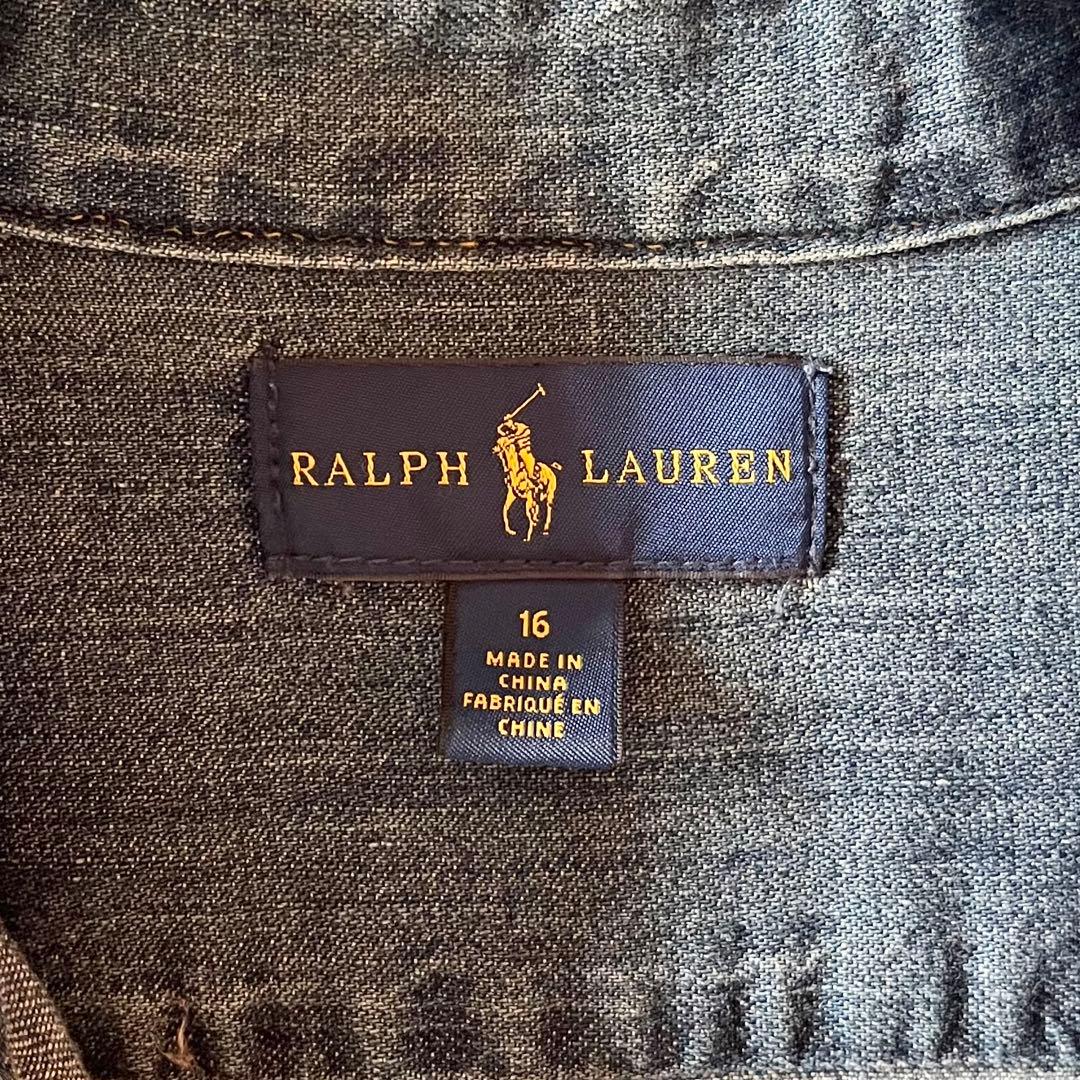 人気✨ ラルフローレン デニムシャツワンピース フレア ロゴ刺繍 ウエストベルト