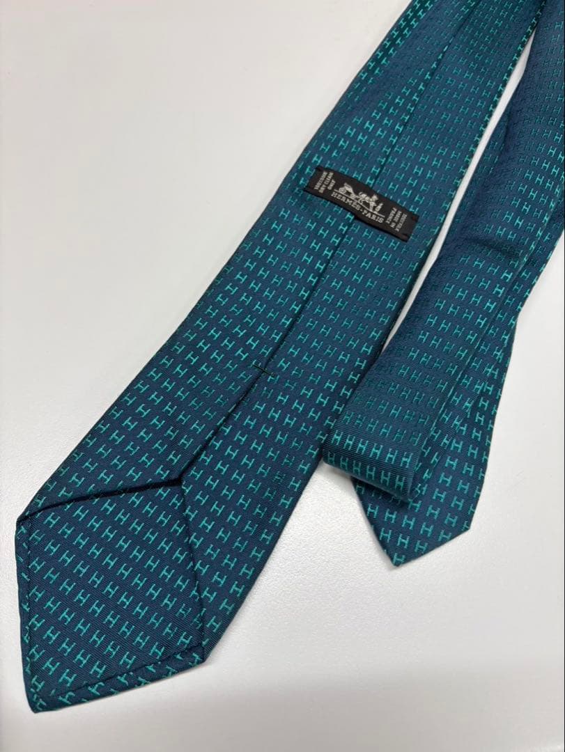 【箱付】HERMES エルメス ネクタイ H柄 グリーン シルク フランス製