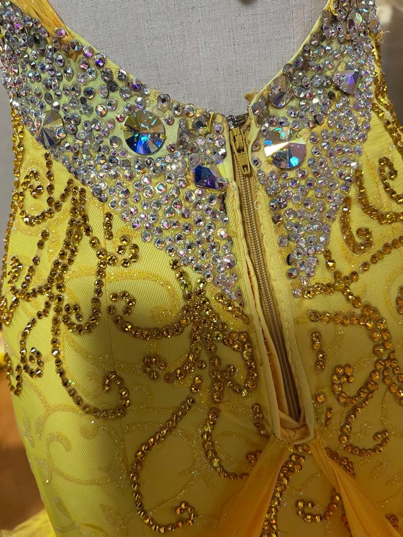 ❤️RS❤️イタリア製イエロー社交ダンススタンダードドレスM