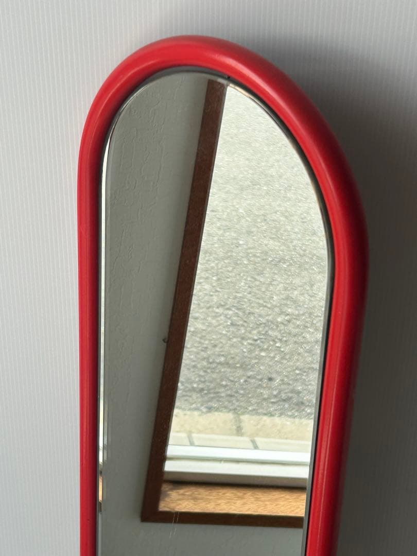 ヴィンテージ　ウォールミラー オーバル　姿見　壁掛け鏡　ミッドセンチュリー　赤