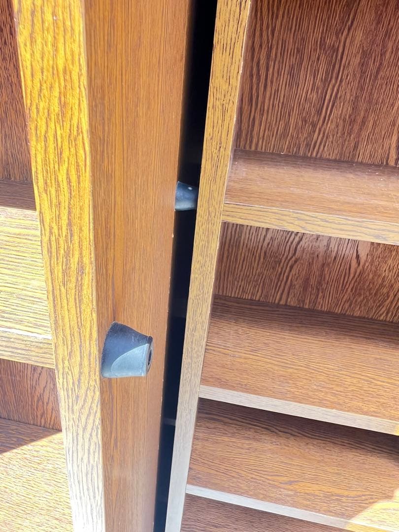 木目調多段式本棚,日本のスライド式本棚、ダブルスライド式本棚