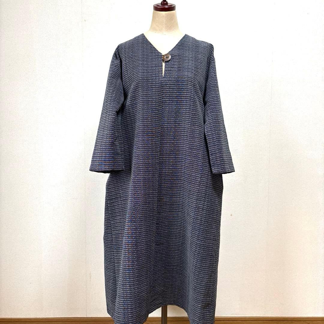 着物リメイク　筑紫ゆうき　久留米絣　ロングワンピース(300)