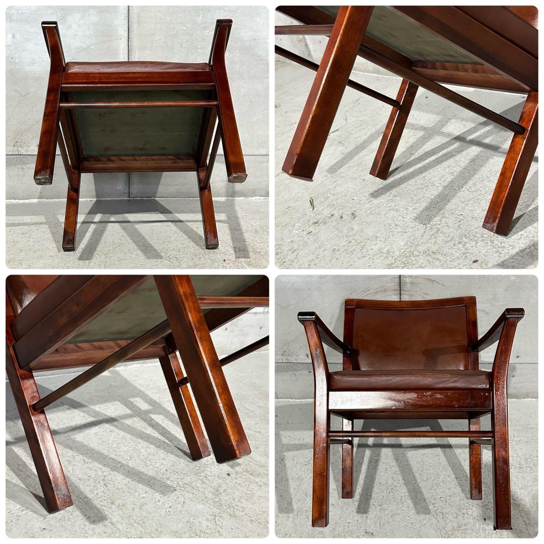 ★1980年代★morishigeオリーブ印 アームチェア 本革 国産高級家具①