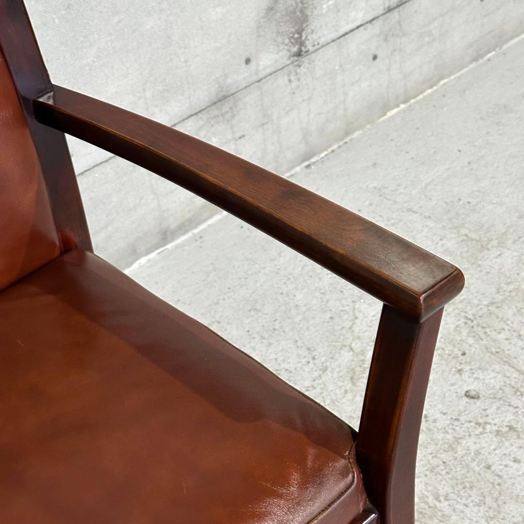 ★1980年代★morishigeオリーブ印 アームチェア 本革 国産高級家具①