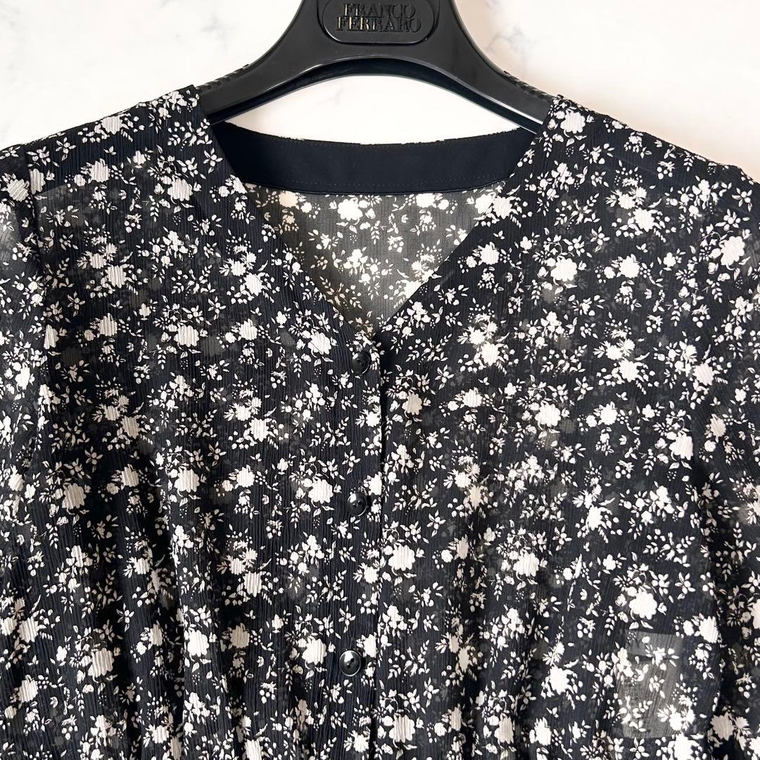 ANAYI アナイ フラワープリントシフォンワンピース モノトーン 総柄