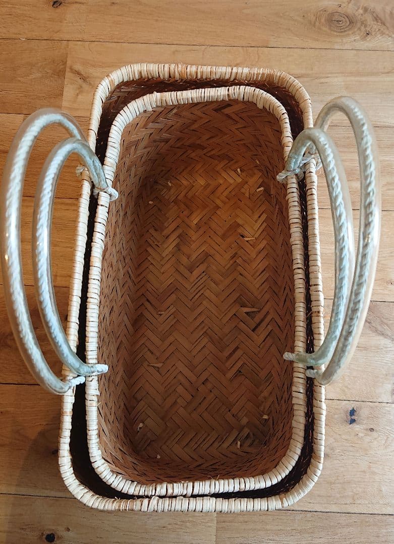 市場かご 竹籠 竹かごバッグ 買い物かご マルシェ 収納かご 2個セット