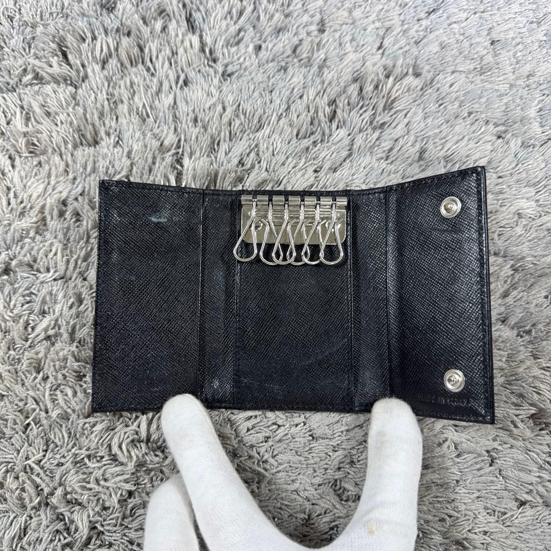 PRADA プラダ 三角プレートロゴ ナイロン サフィアーノレザー キーケース