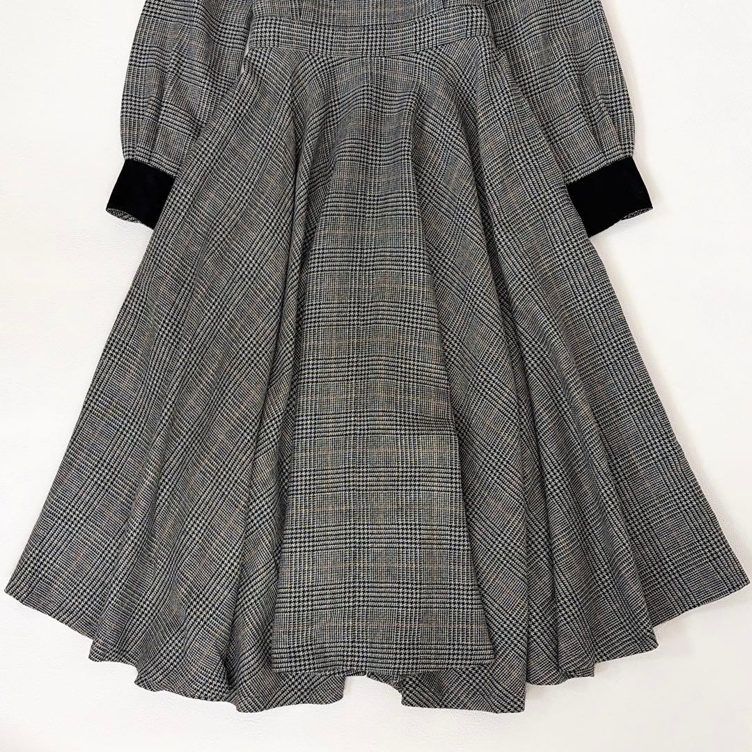 美品 foufou グレンチェックバイカラーワンピース 0 フレア Aライン