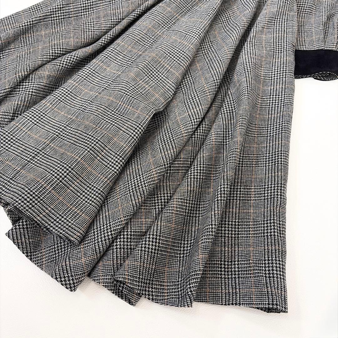 美品 foufou グレンチェックバイカラーワンピース 0 フレア Aライン