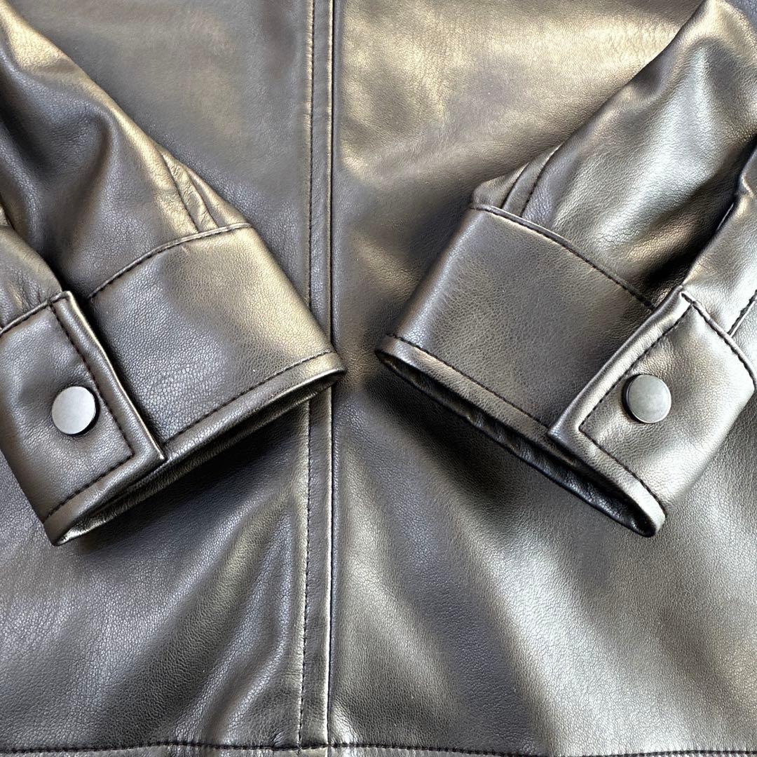 ZARA フェイクレザーシャツジャケット　ブラック　M