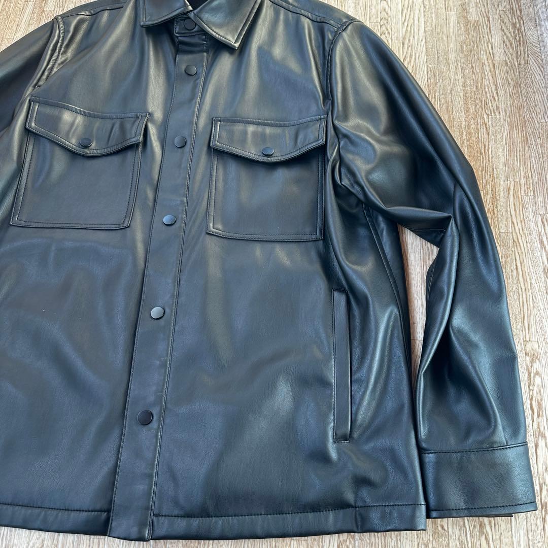 ZARA フェイクレザーシャツジャケット　ブラック　M