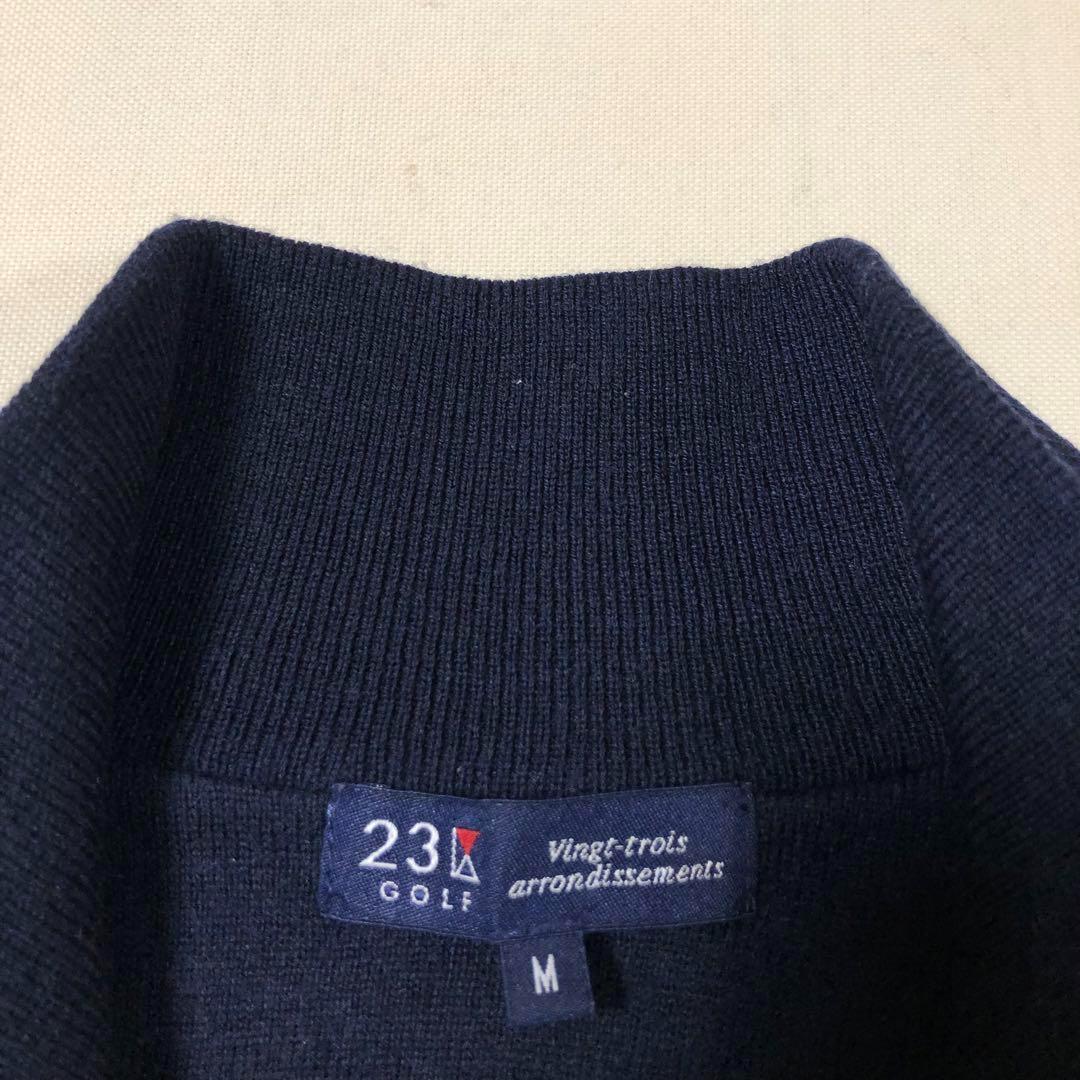 23区ゴルフ★ハーフジップ ウール混 ニット ウェア ブラック ブルー Mサイズ