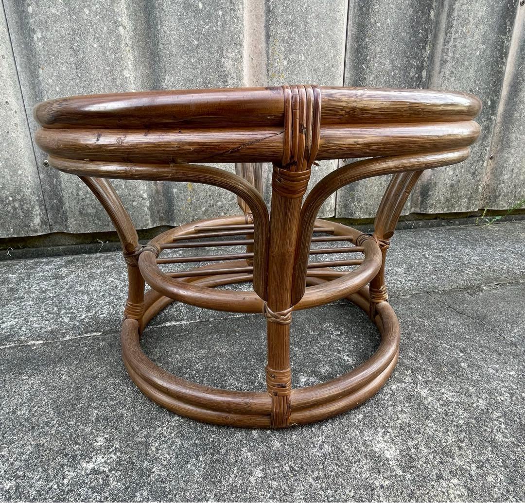 ビンテージ/ラタン/籐/籐家具/丸テーブル/ガラステーブル/ラウンドテーブル