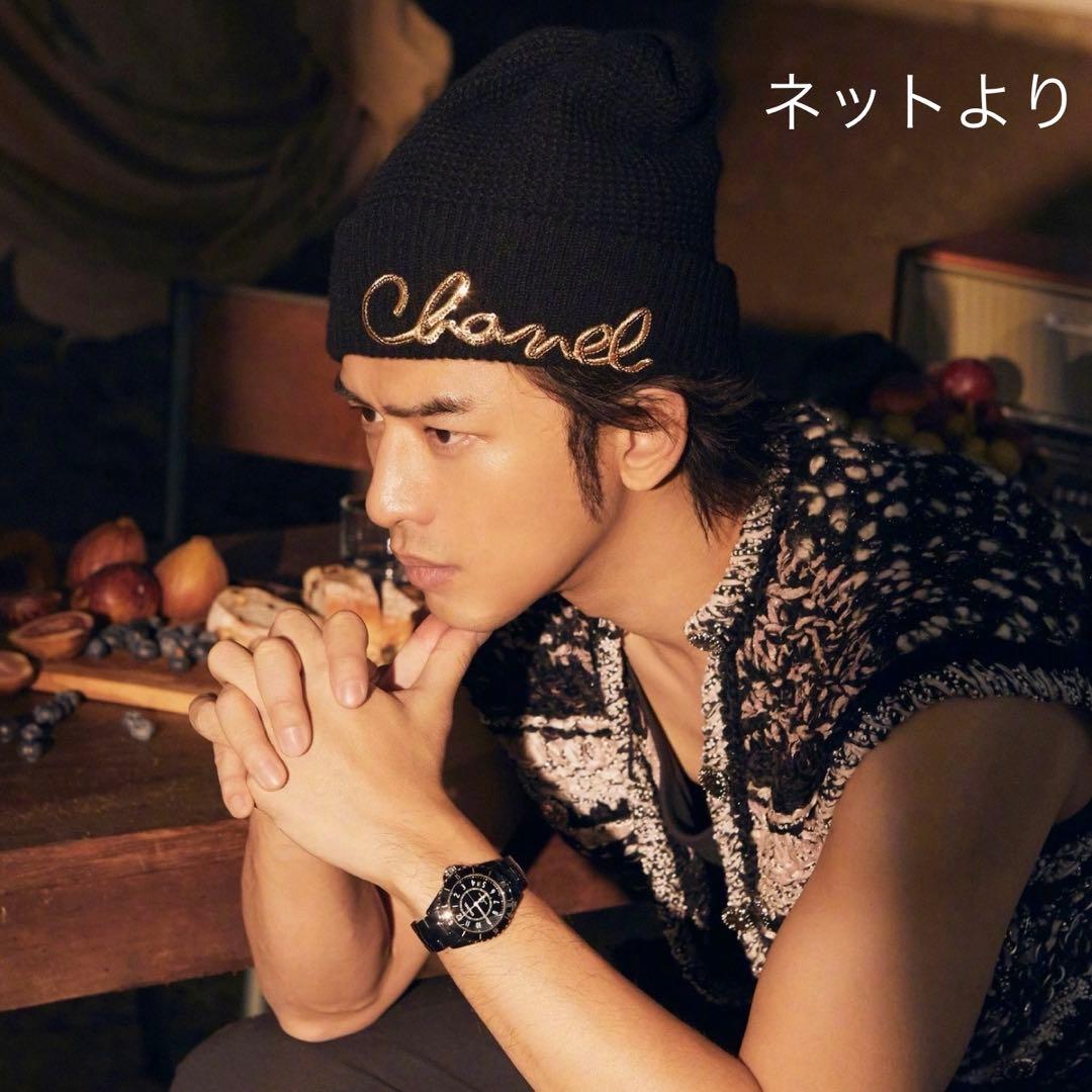 キング chanel シャネル　ニット帽子　ブラック　ゴールド