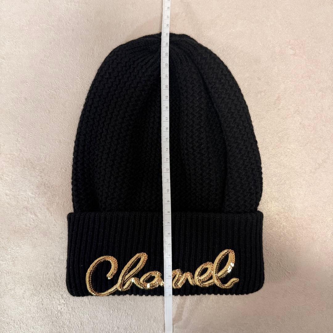 キング chanel シャネル　ニット帽子　ブラック　ゴールド