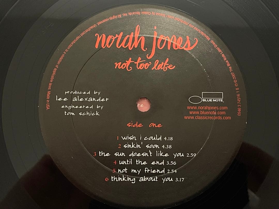 US盤 LP Norah Jones not too late アナログ盤