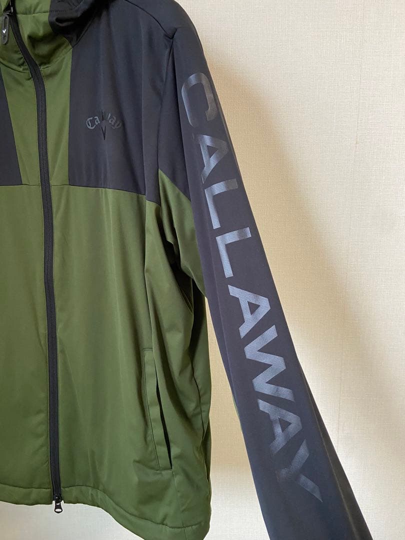 キャロウェイ ふんわり裏地 フルジップフーディ M ストレッチ防風撥水カーキ