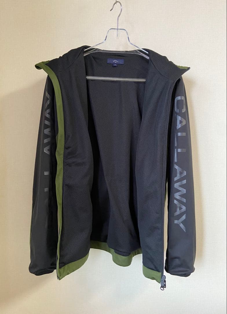 キャロウェイ ふんわり裏地 フルジップフーディ M ストレッチ防風撥水カーキ