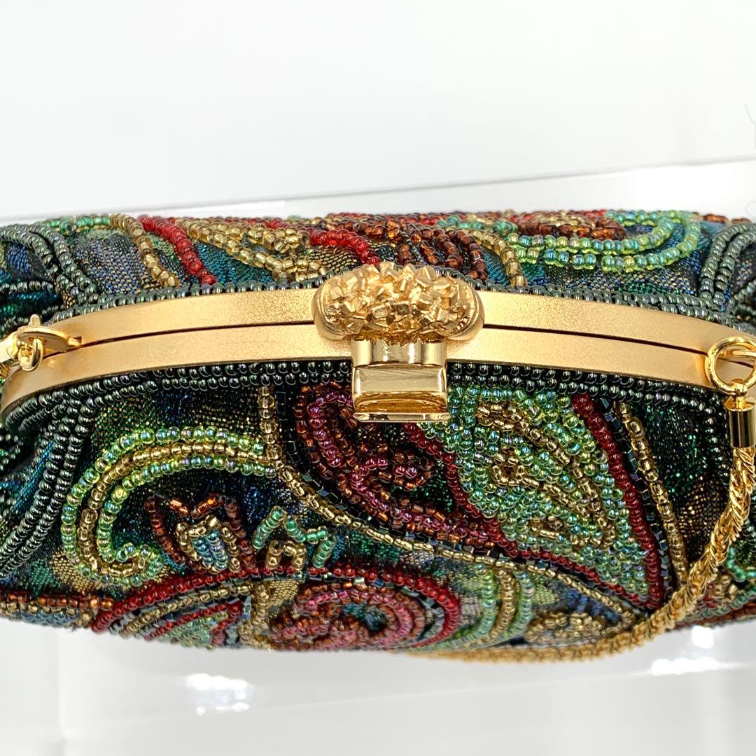 【美品】 ビーズ パーティ バッグ フォーマル カラフル ショルダー 軽量