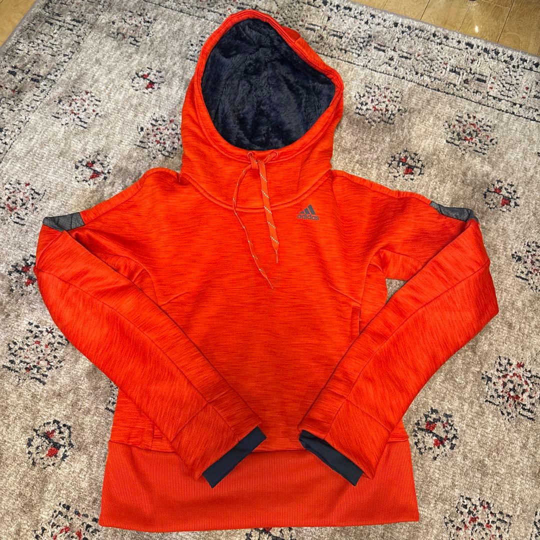 adidas フード付きジャージ上下セット オレンジ　裏起毛　Sサイズ