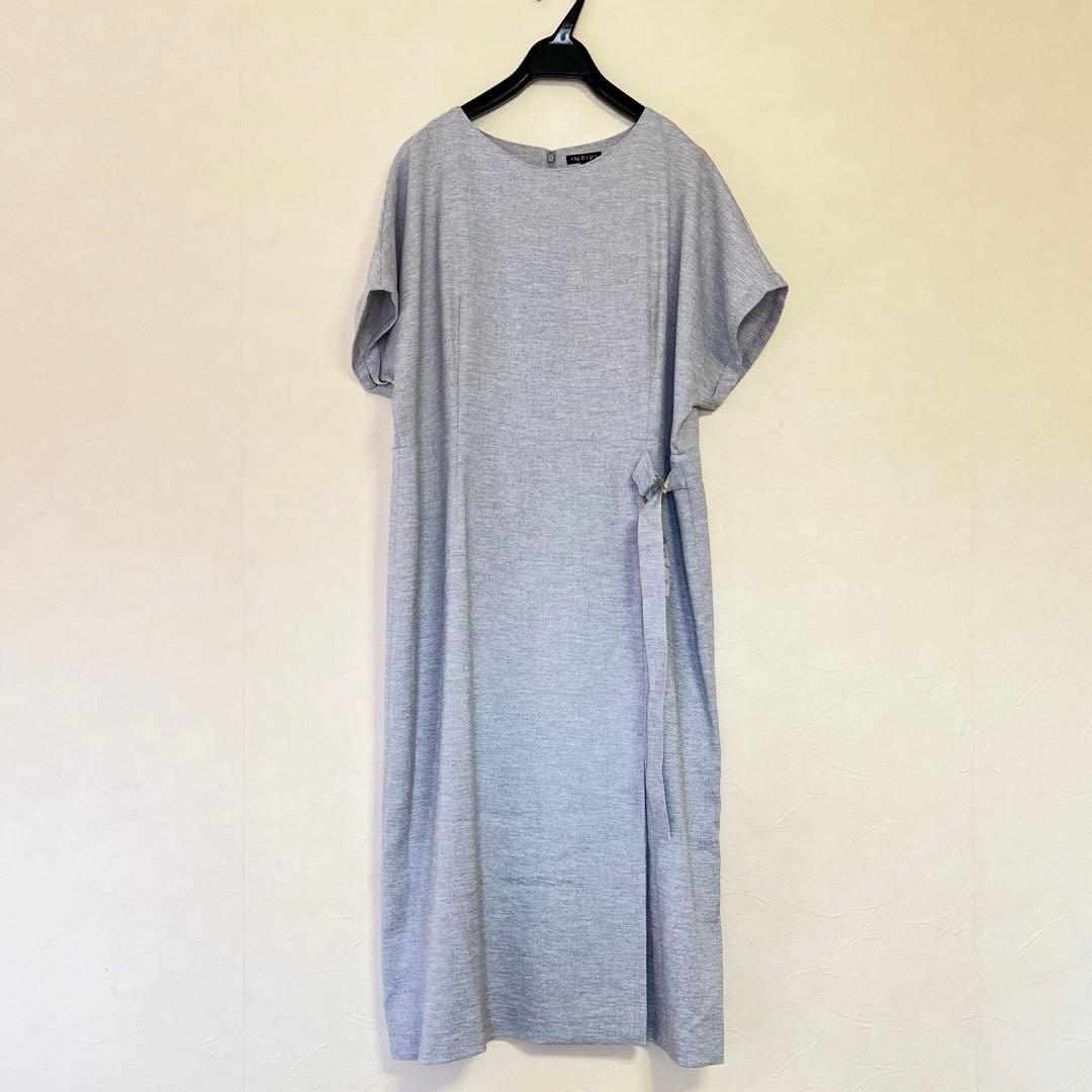 INDIVI 麻調スタイルアップワンピース　大きいサイズ