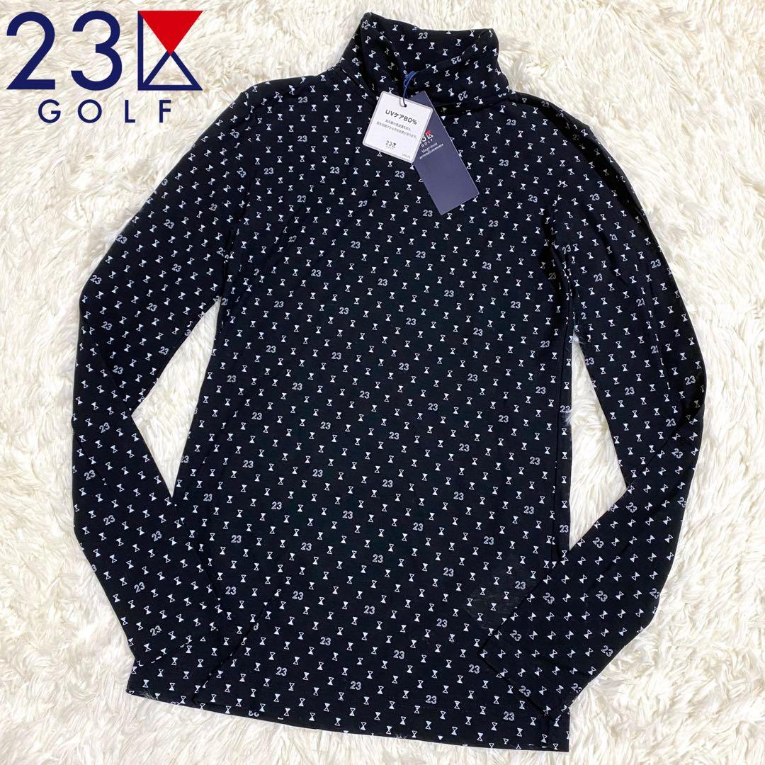 新品　23区ゴルフ　UVカットインナー　タートルネック　総柄　長袖　ブラック　S
