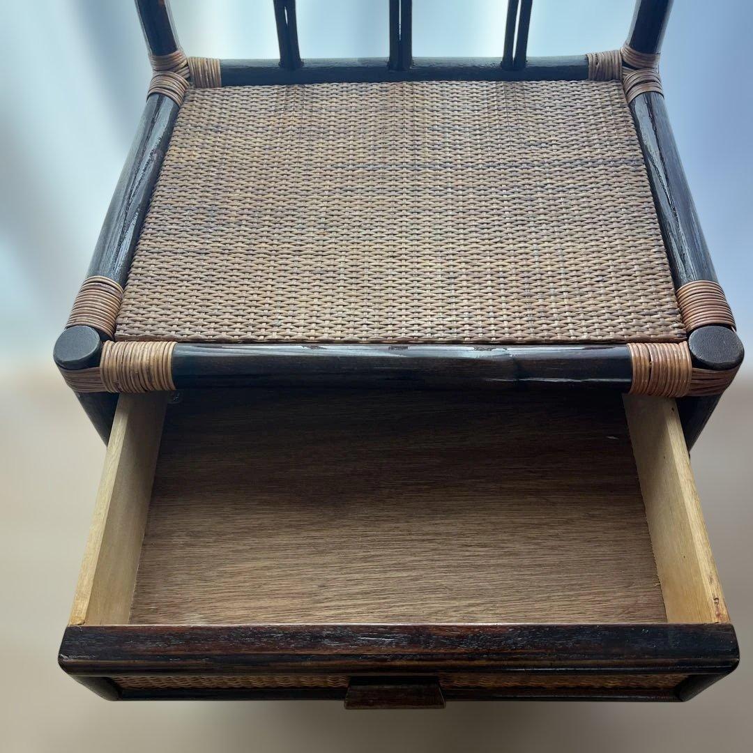 美品　昭和　レトロ　アジアン　ラタン　電話台