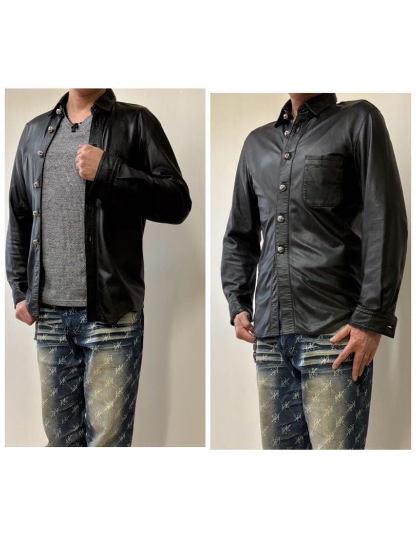 クロムハーツ レザー　シャツ　パンチングタイプ　希少のLサイズタグ　売り切り