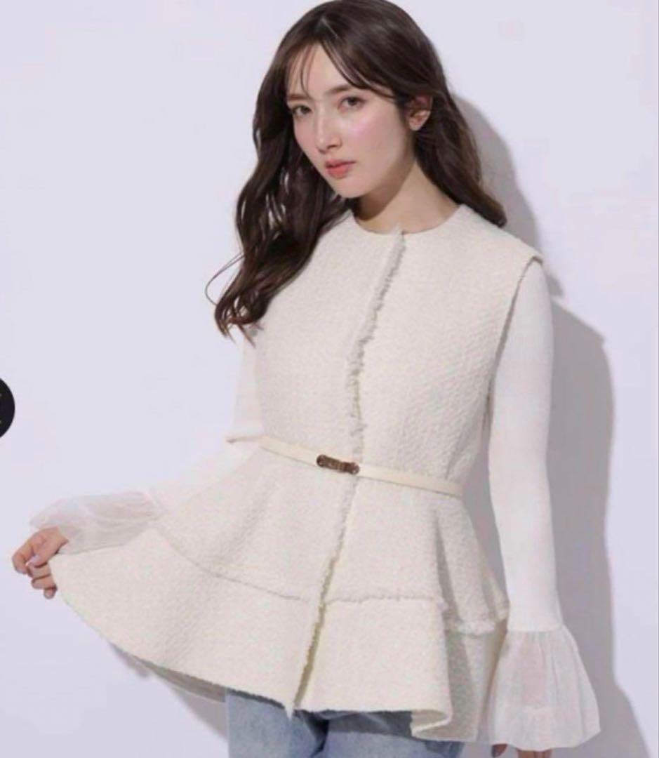 Apuweiser-riche ベルテッドツイードペプラムジレ S