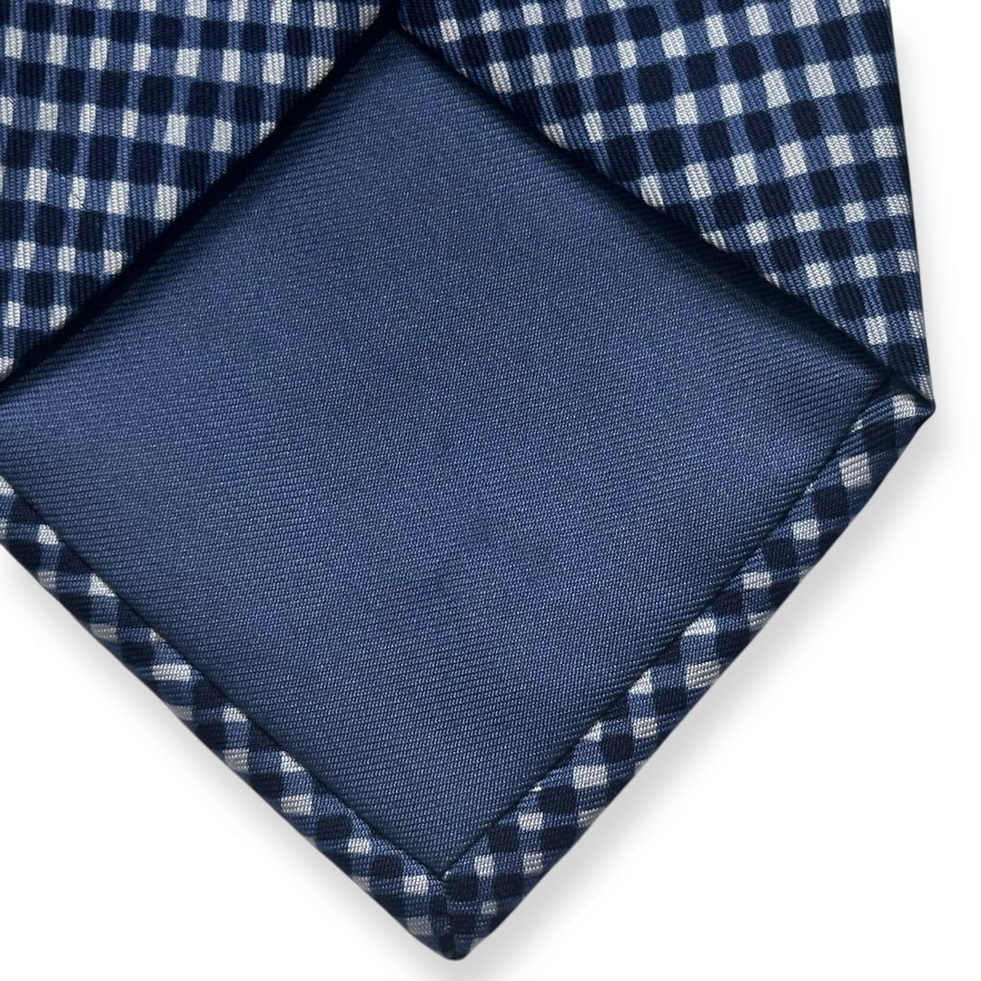 美品✨HERMES ネクタイ　エルメス　ギンガムチェック　ネイビー　【A】