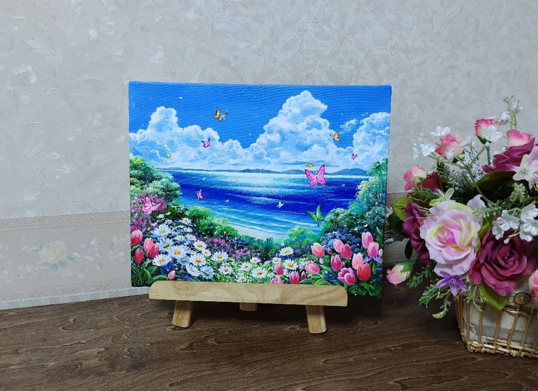 N*°様 【浜辺に咲く花】アクリル画 F3 風景画 絵画
