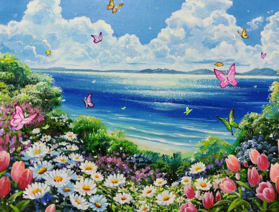 N*°様 【浜辺に咲く花】アクリル画 F3 風景画 絵画