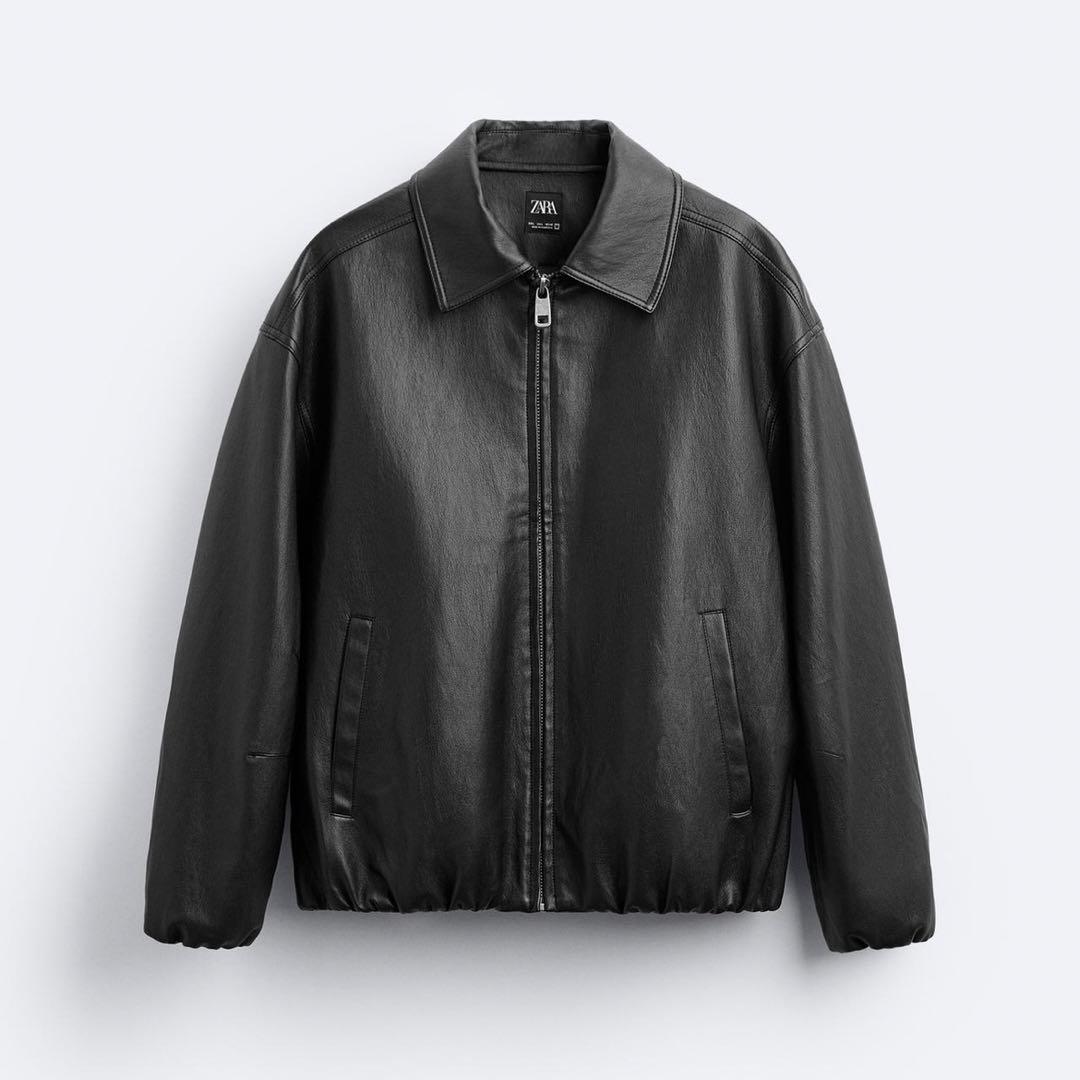 【ZARA】フェイクレザーボンバージャケット M ブラック