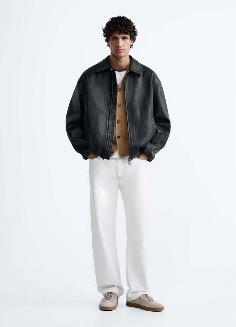 【ZARA】フェイクレザーボンバージャケット M ブラック