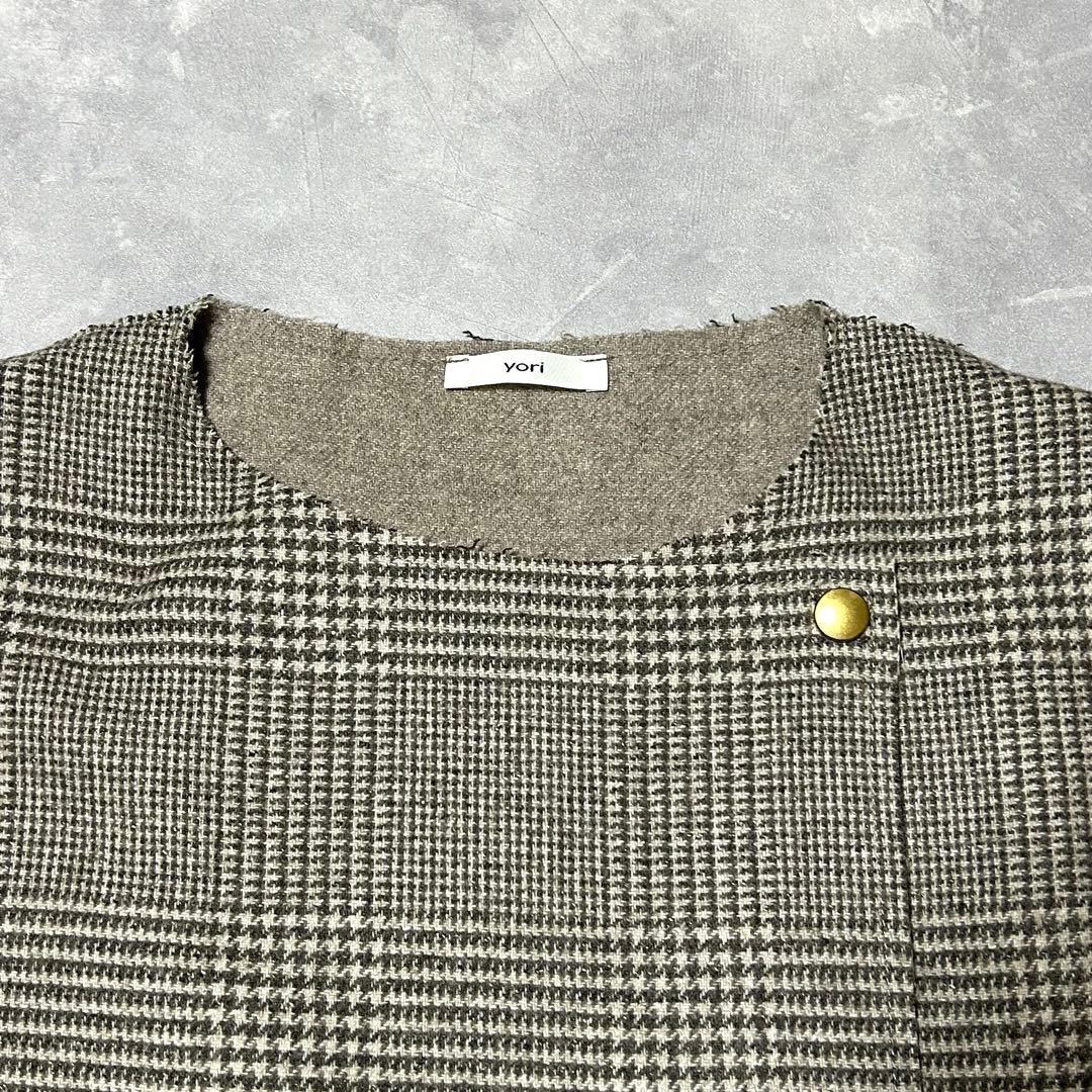 yori ヨリ チェック ロング ジレ ベスト シルク混