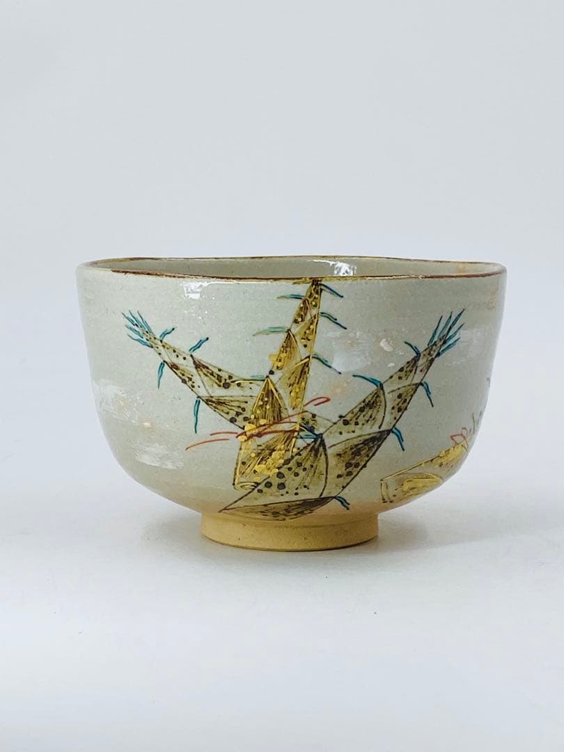 GACHANさん専用【南口閑粋】乾山写　竹の子茶碗　杣山焼　桐共箱　共布