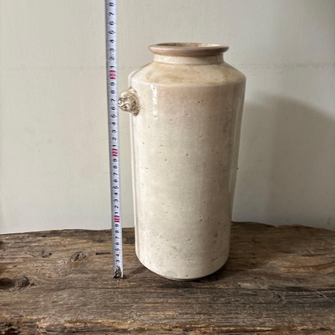 白釉　花入　花器　骨董　アンティーク　ガーデニング　古道具　民芸　検;白磁 李朝