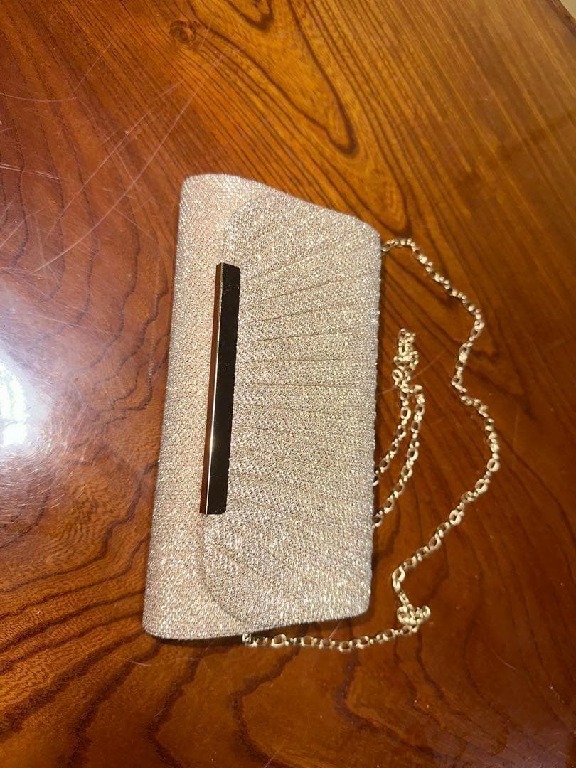 華やかで上品な結婚式様ゴールドグリッター フラットシューズ クラッチバッグセット