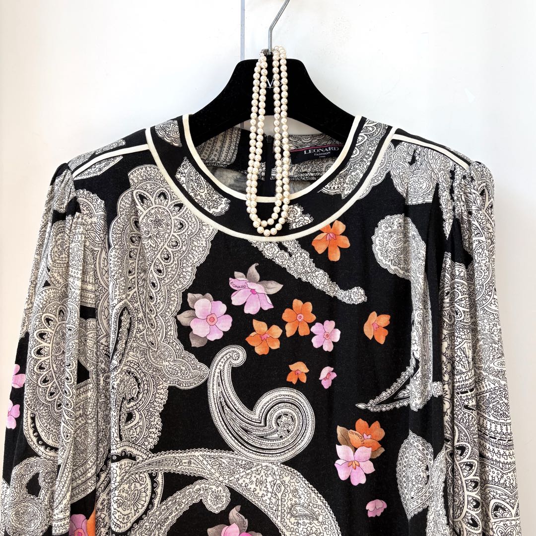 美品✨LEONARD レオナール　シルクウールロングワンピース　ペイズリー花柄L