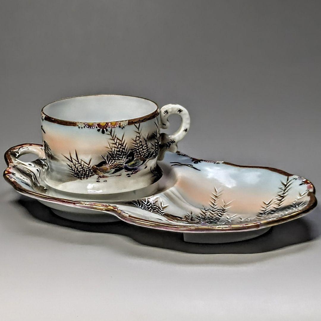 オールドニッポン 西田　スナックセット卵殻手　花鳥図冬景色　白釉盛上　超細密画