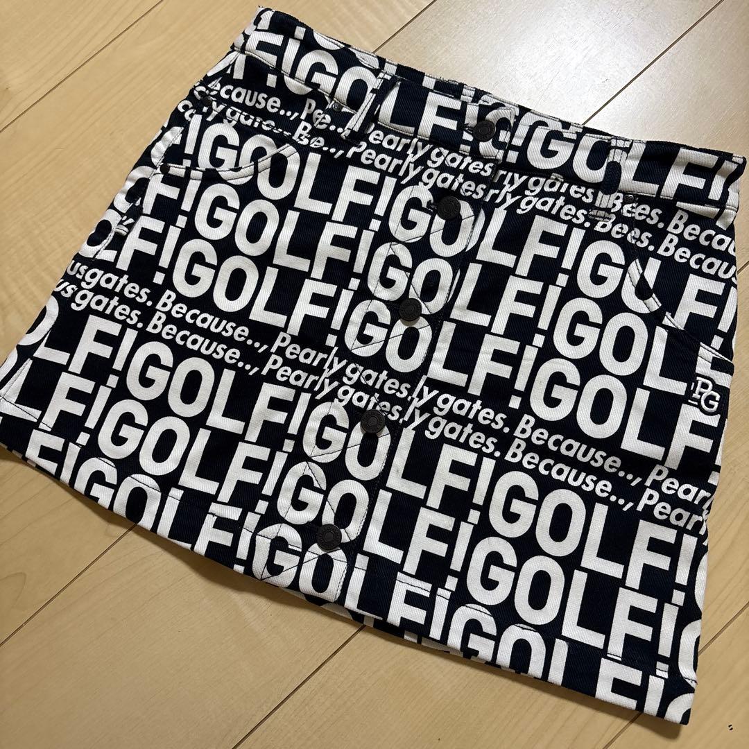 PEARLY GATES ロゴプリントスカート 黒✖️白　0 オマケ付き