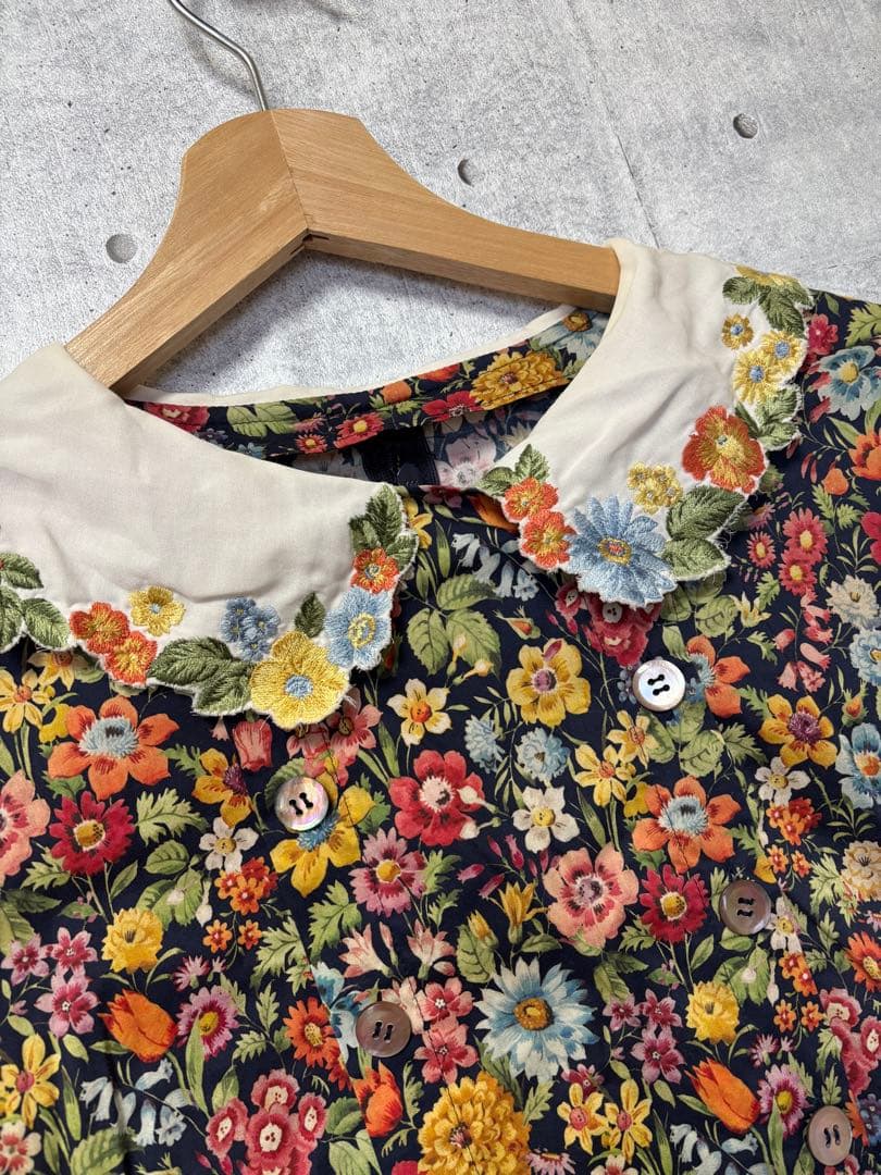 Jane Marple 花柄ワンピース　刺繍　半袖　ヴィンテージ