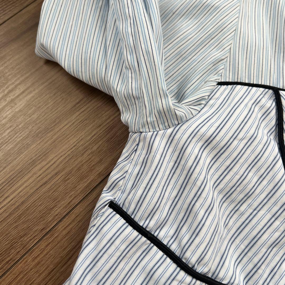 AKIKO AOKI ストライプ 長袖シャツ オーバーシャツ　アキコアオキ　水色