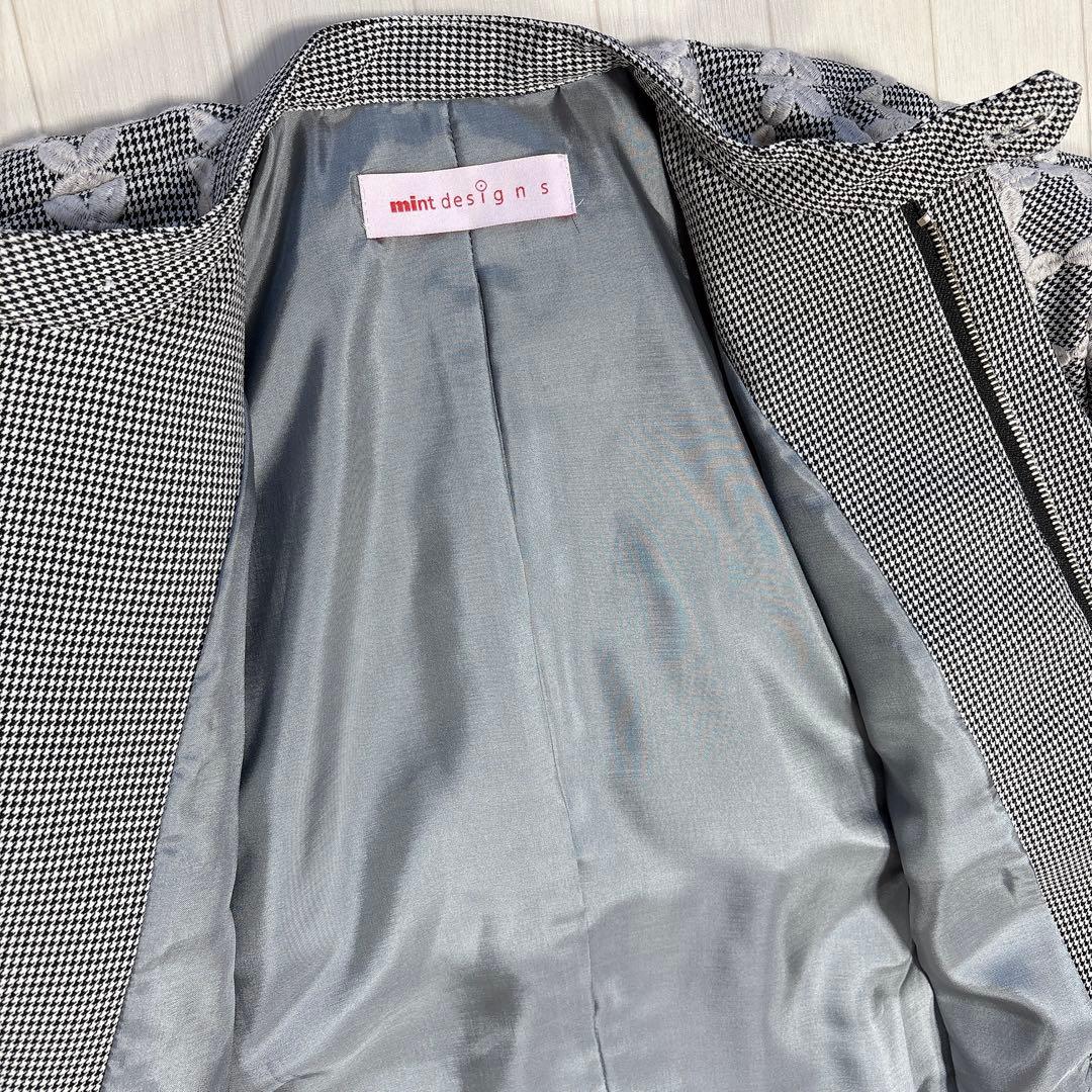 タグ付き 25AW ミントデザインズ ミックスチェックドレスコート 刺繍 千鳥